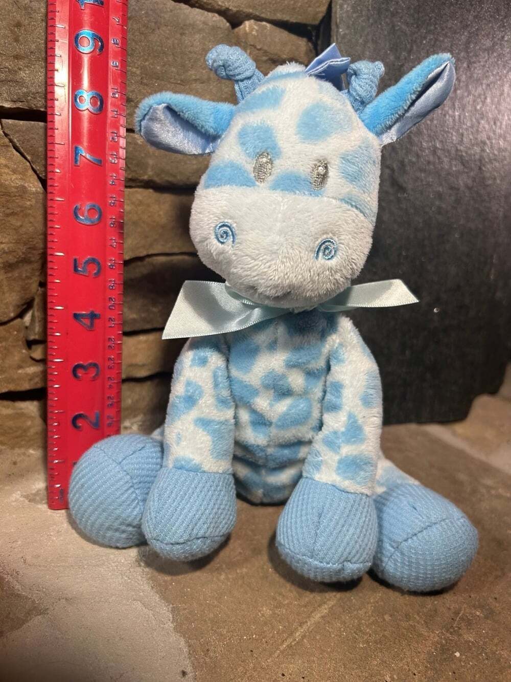 First & Main Jingles Blue 10” Giraffe Lovey Plush Rattle Satin Edges Baby